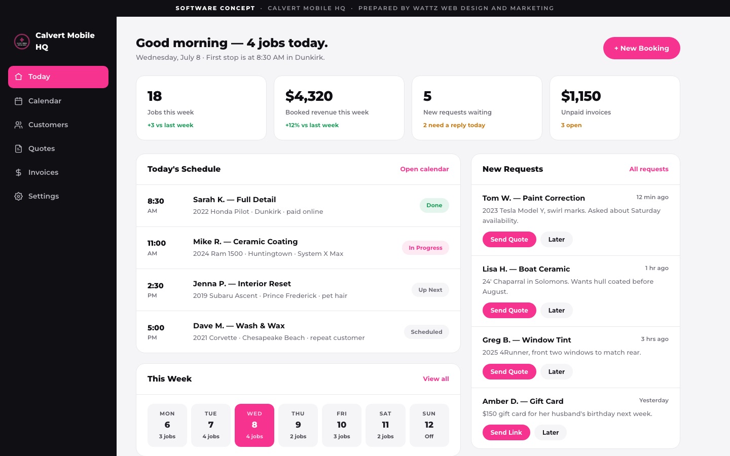 Preview of the Calvert Mobile HQ business management software concept
